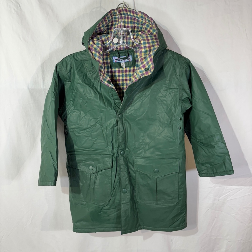 Vintage Wippette Vinyl Raincoat Jacket Waterproof Green Flannel Plaid Lined‎